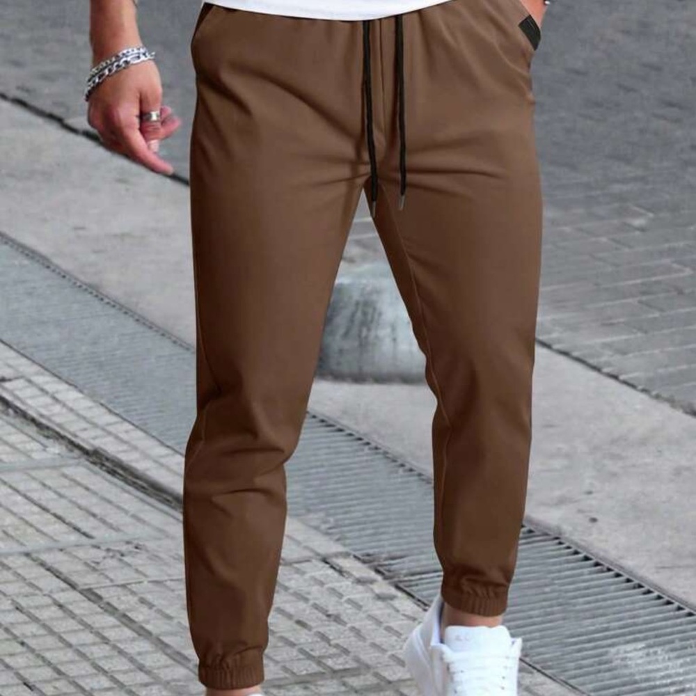 Manfinity Homme Men's Solid Color Drawstring Waist Pocketed Long Pants Slacks